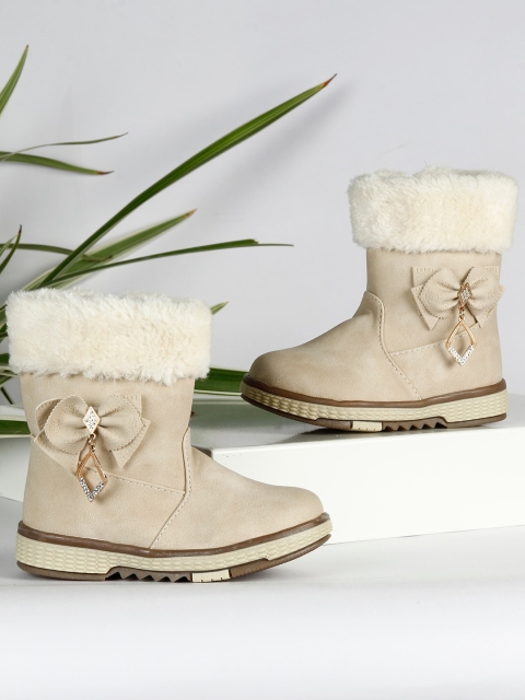 

PASSION PETALS Girls Beige Colourblocked PU Flat Boots