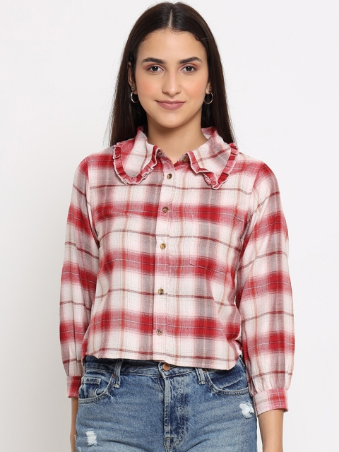 

MARC LOUIS Women Red & White Opaque Checked Cotton Casual Shirt