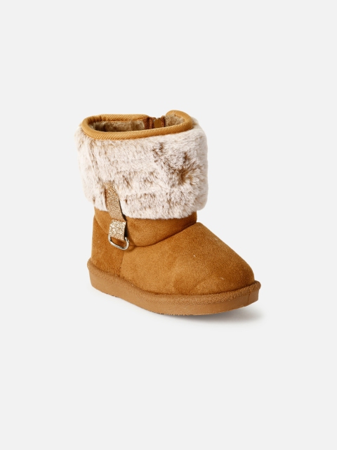 

PASSION PETALS Girls Brown Colourblocked Suede Flat Boots