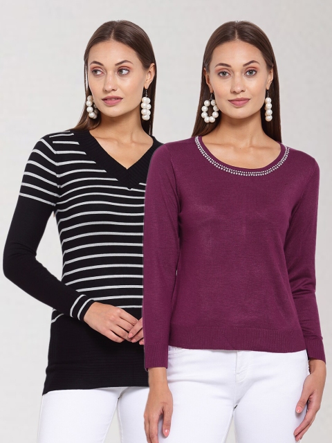 

KLOTTHE Women Black & Purple Pack of 2 Pullover