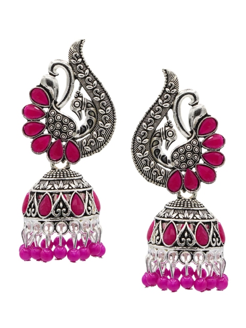 

ASMITTA JEWELLERY Fuchsia Contemporary Jhumkas Earrings