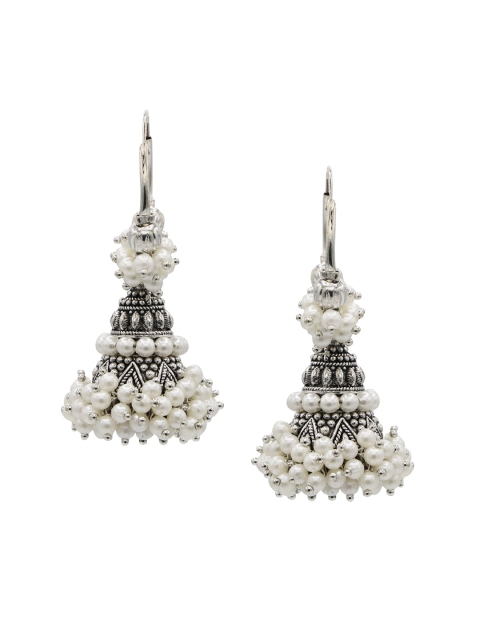 

ASMITTA JEWELLERY Silver-Plated & White Oxidised Contemporary Jhumkas