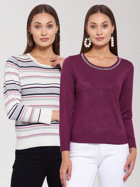 

KLOTTHE Women Pack of 2Woolen Pullover, Maroon
