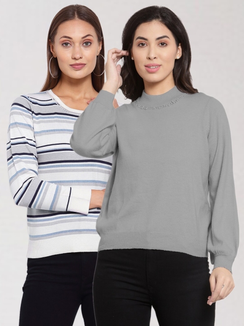 

KLOTTHE Women Pack Of 2 Pullover Wool Sweater, Grey