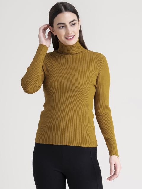 

FableStreet Women Mustard Ribbed Pullover