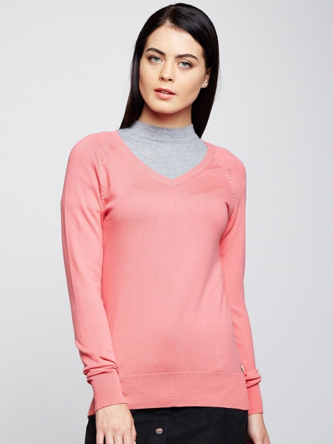 

Madame Women Pink & Grey Melange Solid Pullover