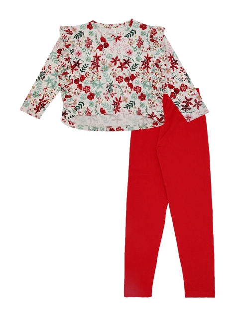

RAINE AND JAINE Girls Multicoloured & Red Printed Top With Trousers Set, Multi