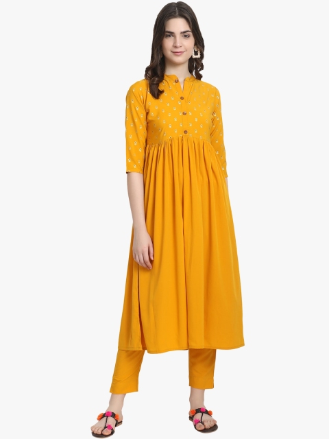 

ALC Creations Women Yellow Ethnic Motifs Printed Crepe Anarkali Kurta