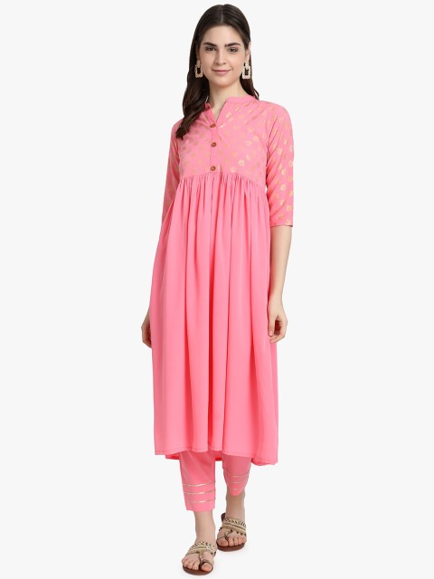 

ALC Creations Women Pink Printed Crepe Flared Kurta