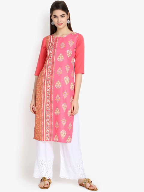 

ALC Creations Women Pink & Yellow Ethnic Motifs Printed Crepe Kurta