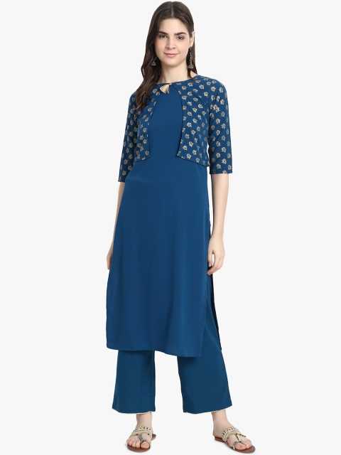 

ALC Creations Women Teal & Gold-Coloured Layered Straight Kurta