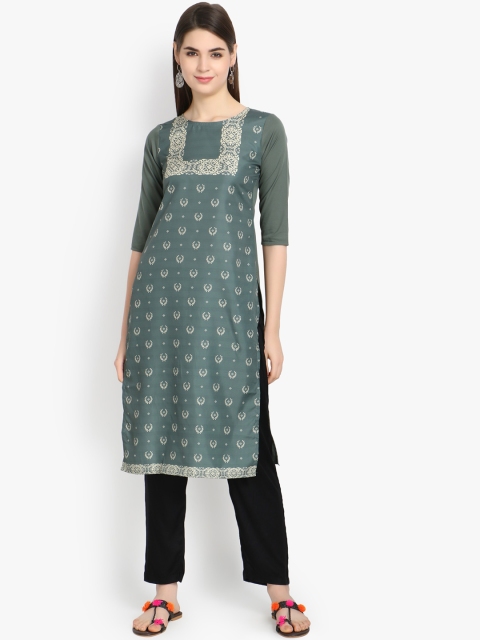 

ALC Creations Women Green & Off White Ethnic Motifs Printed Crepe Kurta