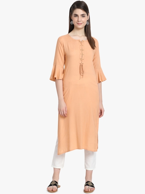 

ALC Creations Women Peach Solid A-Line Kurta