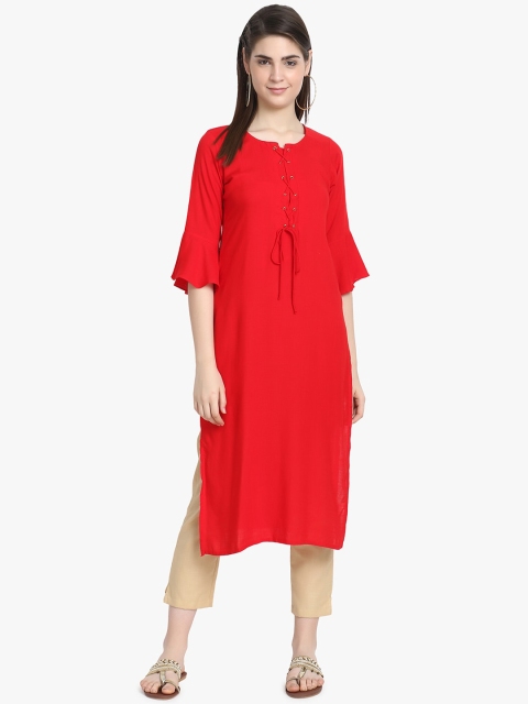

ALC Creations Women Red Solid Straight Kurta