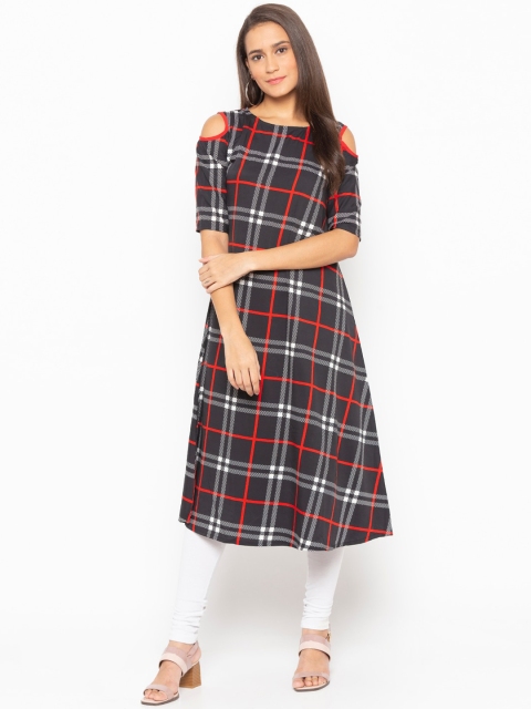 

ALC Creations Women Black Checked Crepe A-Line Kurta