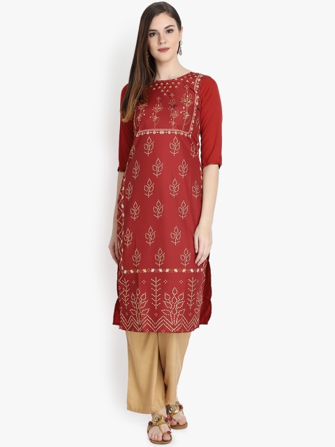 

ALC Creations Women Maroon Ethnic Motifs Printed Crepe Kurta