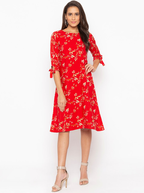 

ALC Creations Red Floral Printed A-Line Dress