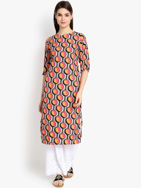 

ALC Creations Women Orange & Black Geometric Printed Crepe Kurta