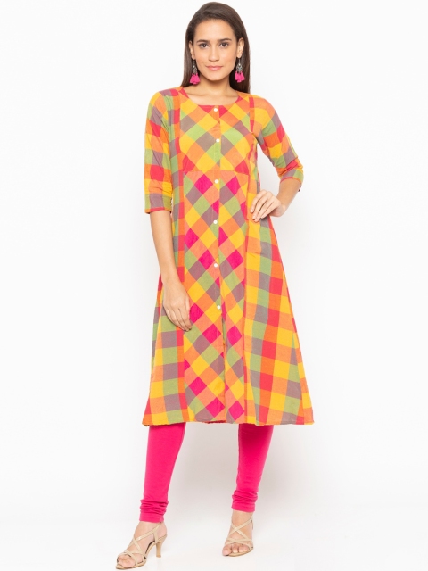 

ALC Creations Women Yellow Checked A-Line Pure Cotton Kurta