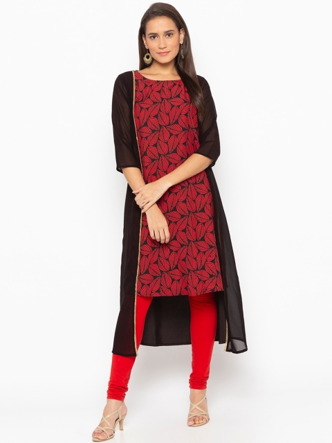 

ALC Creations Women Black Ethnic Motifs Printed Mirror Work Crepe Kurta