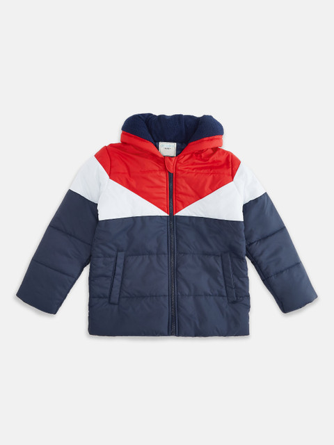 

Pantaloons Junior Boys Navy Blue & Red Colourblocked Padded Jacket