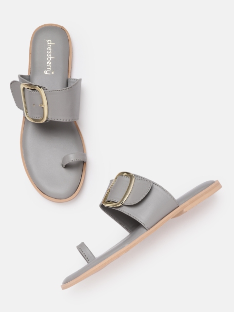 

DressBerry Women Grey One Toe Flats with Buckles