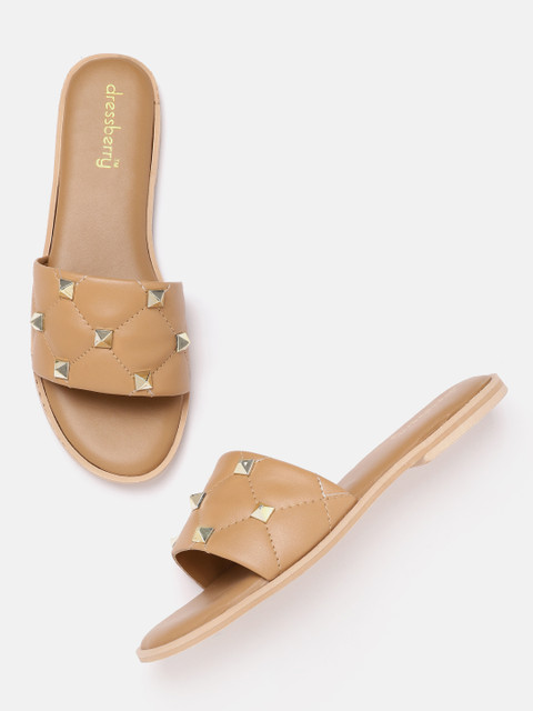 

DressBerry Women Beige Quilted Open Toe Flats