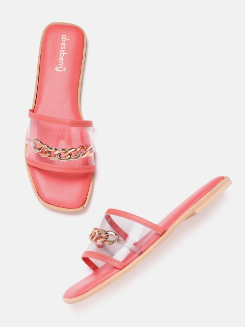 

DressBerry Women Transparent & Coral Pink Open Toe Flats
