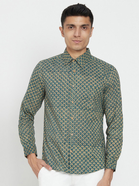 

Fabindia Men Green Slim Fit Printed Casual Shirt