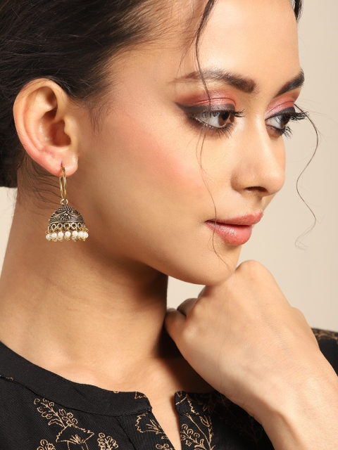 

Anouk Set of 2 Antique Gold-Toned Beaded Jhumkas