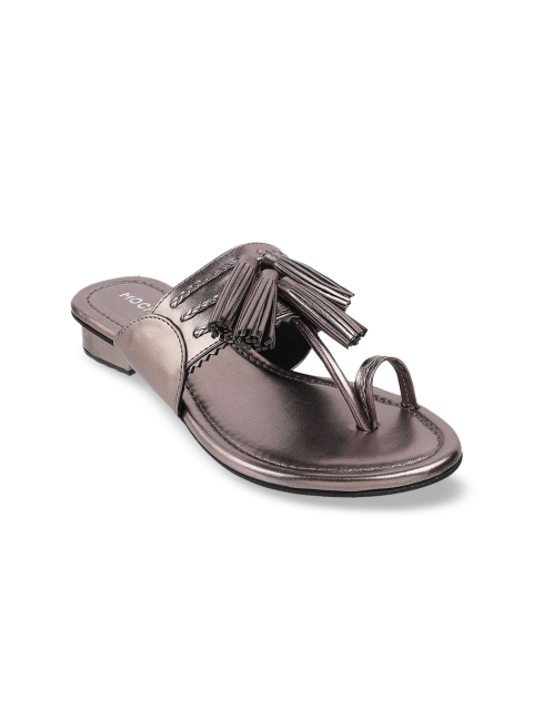 

Mochi Women Grey One Toe Block Heels with Tassels