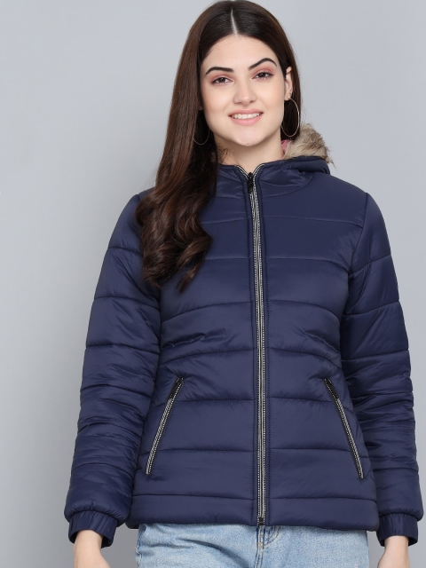 

Kotty Women Blue Outdoor Hooded Faux Fur Puffer Jacket