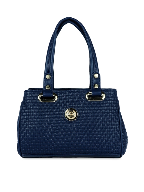

LELYS Blue Textured Leather Structured Shoulder Bag with Quilted