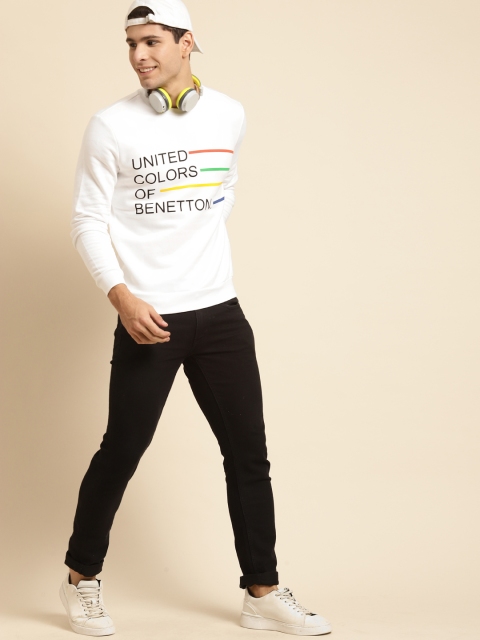 

United Colors of Benetton Men White & Black Striped Sweatshirt