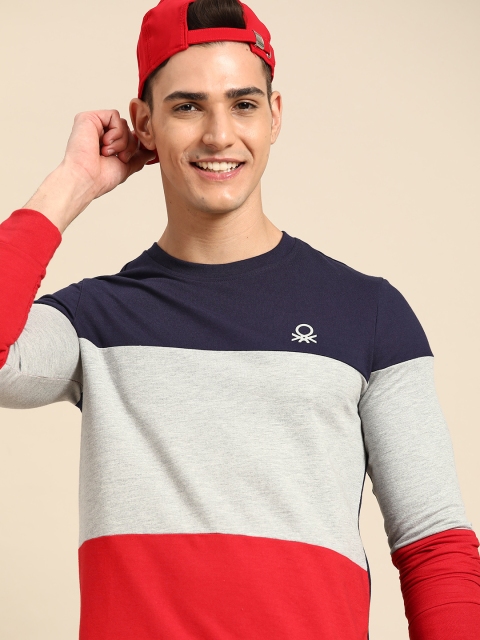 

United Colors of Benetton Men Navy Blue Colourblocked Sweatshirt