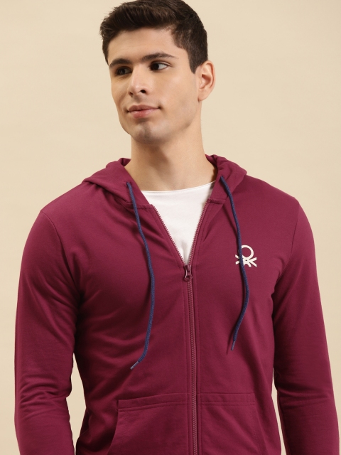 

United Colors of Benetton Men Maroon Hooded Sweatshirt