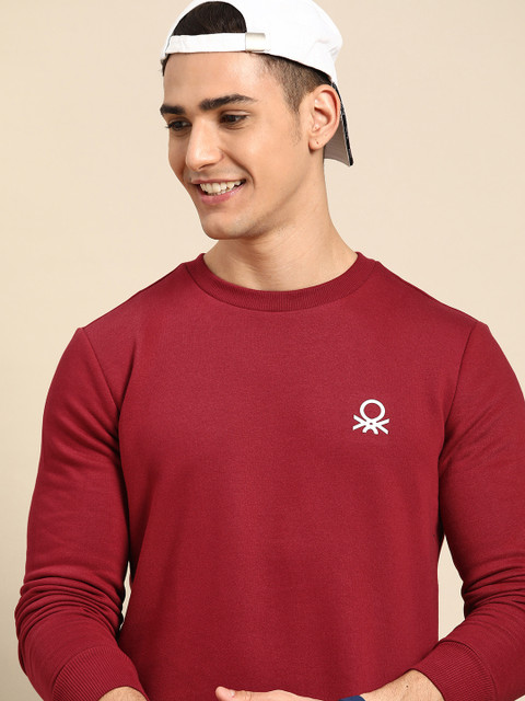 

United Colors of Benetton Men Magenta Solid Sweatshirt