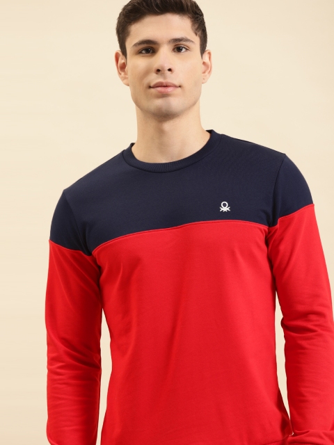 

United Colors of Benetton Men Navy Blue & Red Colourblocked Sweatshirt