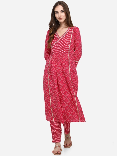 

Mesmora Women Pink Gotta Patti Pure Cotton Kurta with Trousers