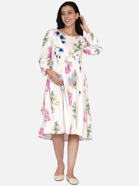 

The Kaftan Company White & Pink Floral Maternity A-Line Midi Dress