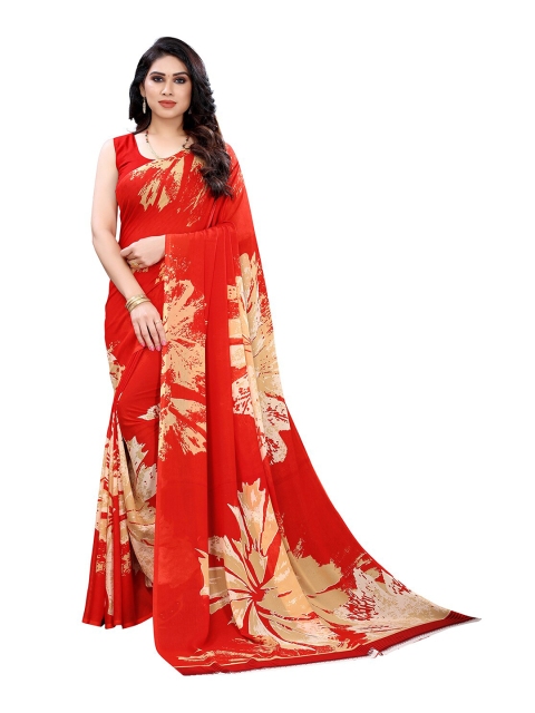 

KALINI Red & Beige Floral Printed Saree