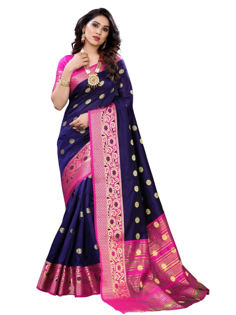 

KALINI Navy Blue & Pink Woven Design Chanderi Silk Cotton Saree