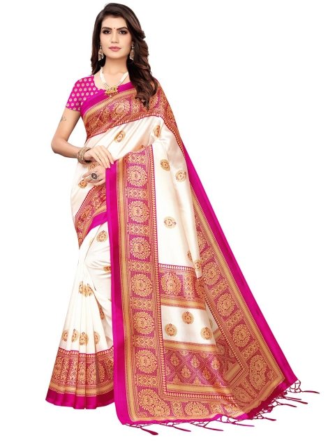 

KALINI Red & White Ethnic Motifs Printed Art Silk Saree