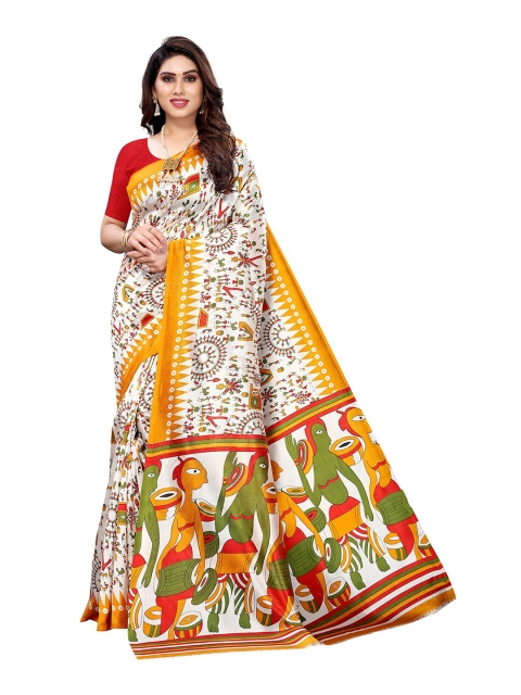 

KALINI White & Mustard Ethnic Motifs Art Silk Saree