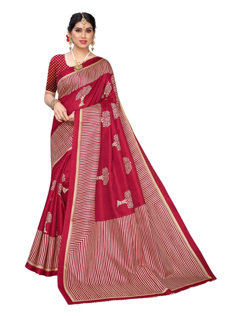 

KALINI Red & Off White Ethnic Motifs Silk Blend Khadi Saree