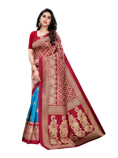 

KALINI Blue & Red Ethnic Motifs Art Silk Saree