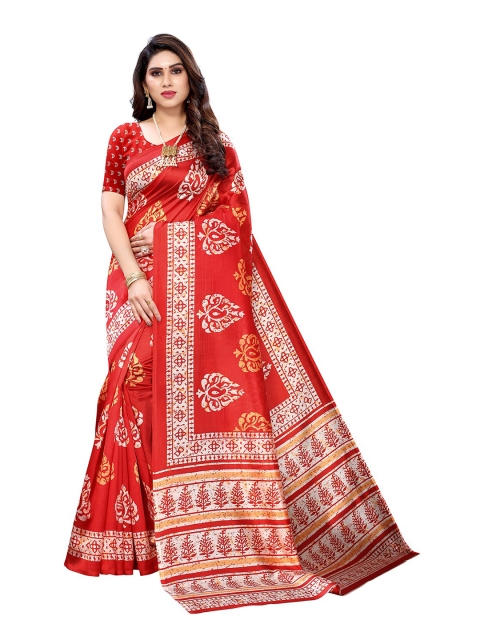 

KALINI Red & White Ethnic Motifs Art Silk Saree