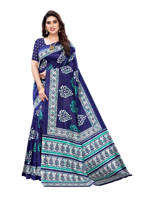 

KALINI Navy Blue & White Ethnic Motifs Printed Art Silk Saree