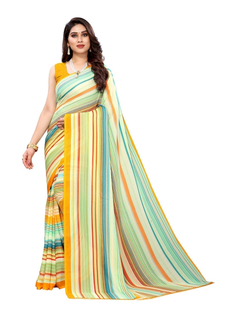 

KALINI Yellow & Blue Striped Saree