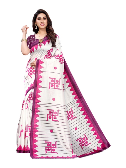 

KALINI White & Pink Ethnic Motifs Art Silk Saree